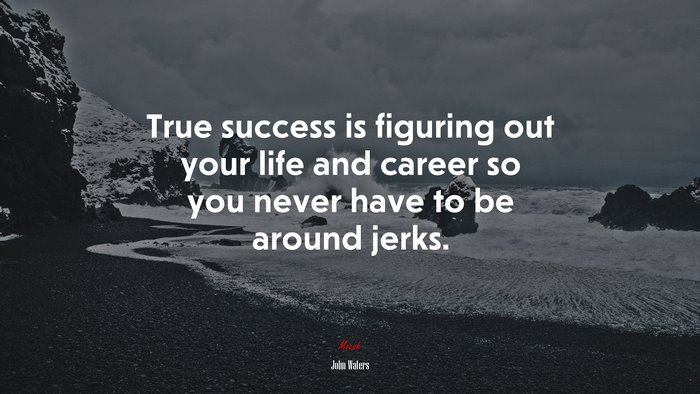 True success is figuring out your life and career so you never have to be around jerks. | John Waters quote