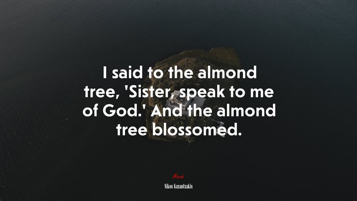 I said to the almond tree, ‘Sister, speak to me of God.’ And the almond tree blossomed. | Nikos Kazantzakis quote