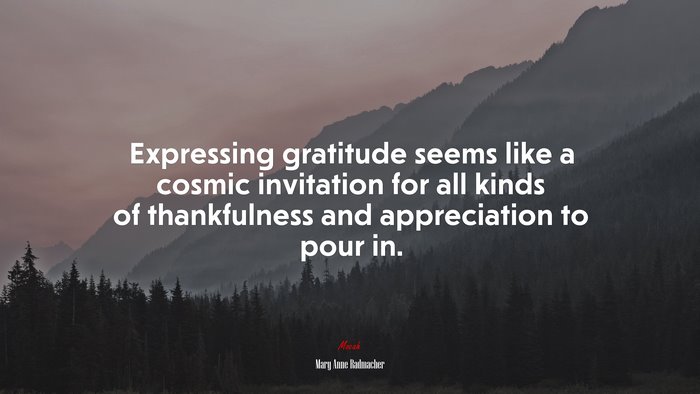 Expressing gratitude seems like a cosmic invitation for all kinds of thankfulness and appreciation to pour in. | Mary Anne Radmacher quote
