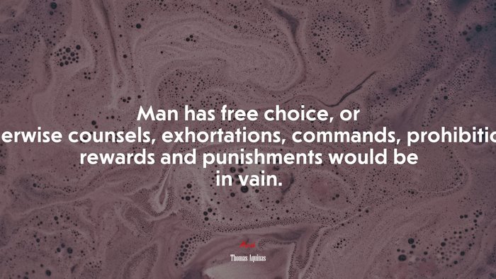 Man has free choice, or otherwise counsels, exhortations, commands, prohibitions, rewards and punishments would be in vain. | Thomas Aquinas quote
