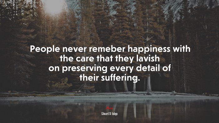 People never remeber happiness with the care that they lavish on preserving every detail of their suffering. | Edward St Aubyn quote