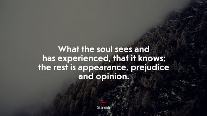 What the soul sees and has experienced, that it knows; the rest is appearance, prejudice and opinion. | Sri Aurobindo quote