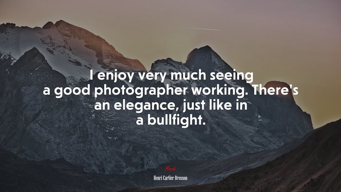 I enjoy very much seeing a good photographer working. There’s an elegance, just like in a bullfight. | Henri Cartier-Bresson quote