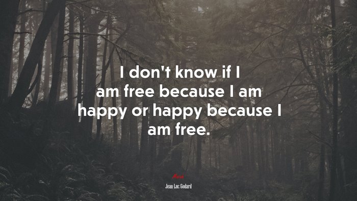 I don’t know if I am free because I am happy or happy because I am free. | Jean-Luc Godard quote