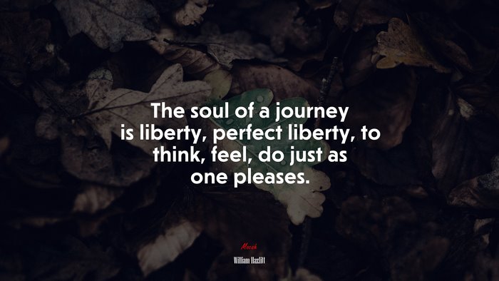 The soul of a journey is liberty, perfect liberty, to think, feel, do just as one pleases. | William Hazlitt quote