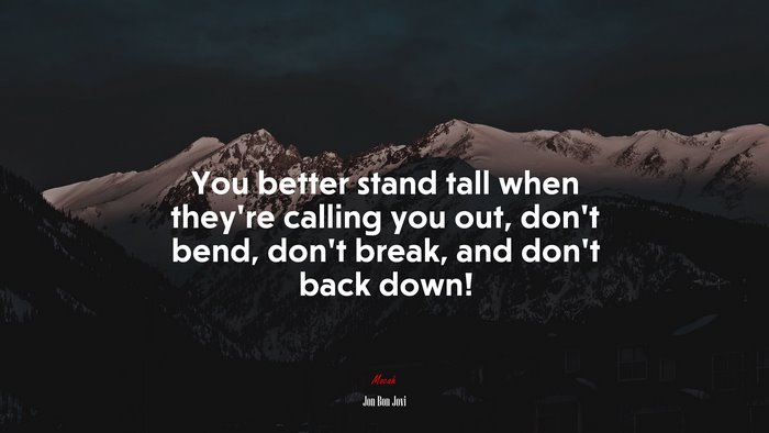 You better stand tall when they’re calling you out, don’t bend, don’t break, and don’t back down! | Jon Bon Jovi quote