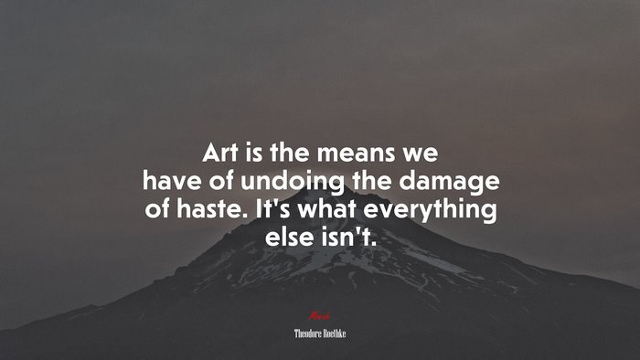 Art is the means we have of undoing the damage of haste. It’s what everything else isn’t. | Theodore Roethke quote