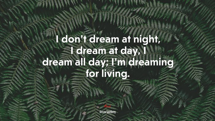 I don’t dream at night, I dream at day, I dream all day; I’m dreaming for living. | Steven Spielberg quote