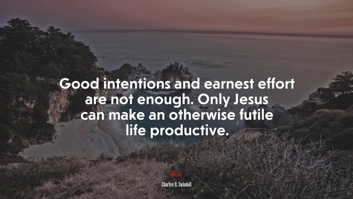 Good intentions and earnest effort are not enough. Only Jesus can make an otherwise futile life productive. | Charles R. Swindoll quote