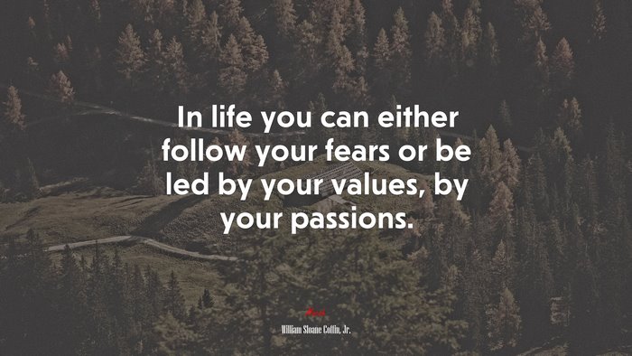 In life you can either follow your fears or be led by your values, by your passions. | William Sloane Coffin, Jr. quote