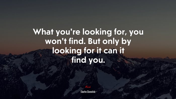 What you’re looking for, you won’t find. But only by looking for it can it find you. | Charles Eisenstein quote