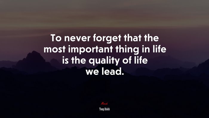 To never forget that the most important thing in life is the quality of life we lead. | Tony Hsieh quote