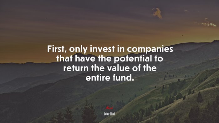 First, only invest in companies that have the potential to return the value of the entire fund. | Peter Thiel quote