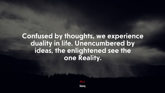 Confused by thoughts, we experience duality in life. Unencumbered by ideas, the enlightened see the one Reality. | Huineng quote