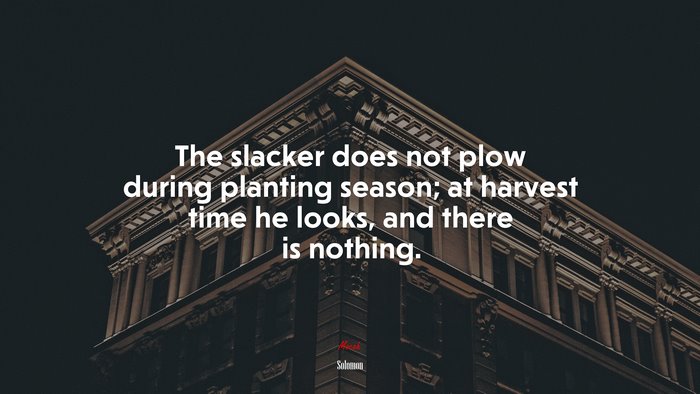 The slacker does not plow during planting season; at harvest time he looks, and there is nothing. | Solomon quote