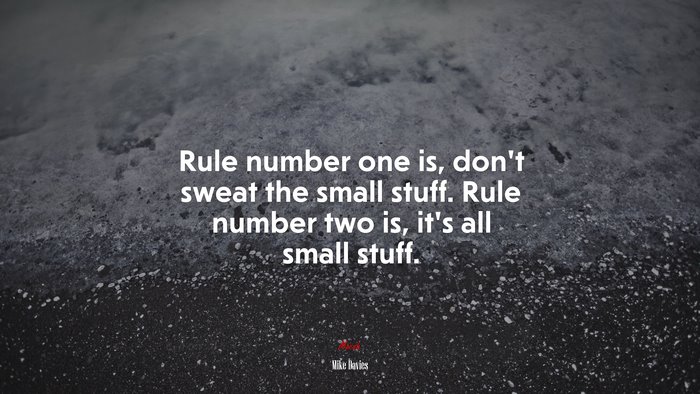 Rule number one is, don’t sweat the small stuff. Rule number two is, it’s all small stuff. | Mike Davies quote
