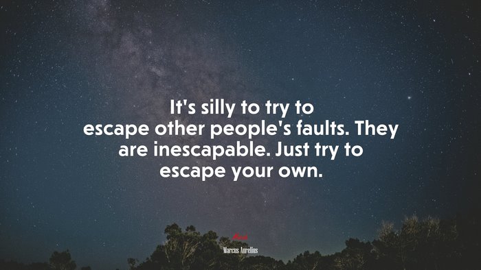 It’s silly to try to escape other people’s faults. They are inescapable. Just try to escape your own. | Marcus Aurelius quote