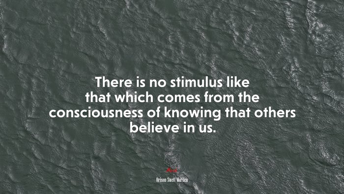 There is no stimulus like that which comes from the consciousness of knowing that others believe in us. | Orison Swett Marden quote