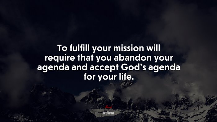 To fulfill your mission will require that you abandon your agenda and accept God’s agenda for your life. | Rick Warren quote