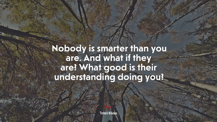 Nobody is smarter than you are. And what if they are? What good is their understanding doing you? | Terence McKenna quote