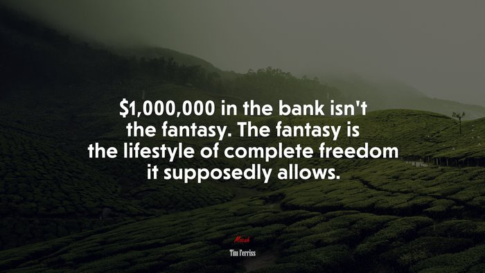 $1,000,000 in the bank isn’t the fantasy. The fantasy is the lifestyle of complete freedom it supposedly allows. | Tim Ferriss quote