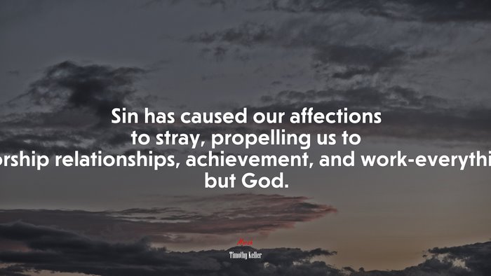 Sin has caused our affections to stray, propelling us to worship relationships, achievement, and work-everything but God. | Timothy Keller quote
