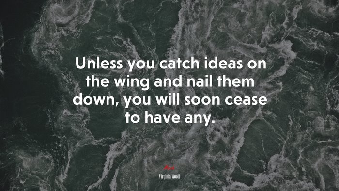 Unless you catch ideas on the wing and nail them down, you will soon cease to have any. | Virginia Woolf quote