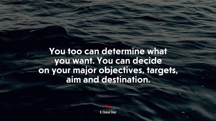 You too can determine what you want. You can decide on your major objectives, targets, aim and destination. | W. Clement Stone quote