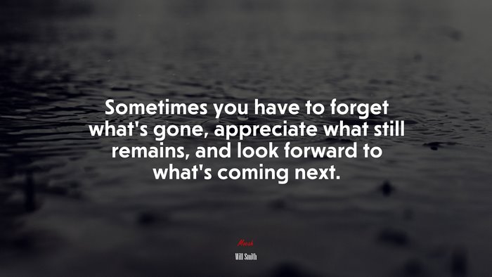 Sometimes you have to forget what’s gone, appreciate what still remains, and look forward to what’s coming next. | Will Smith quote