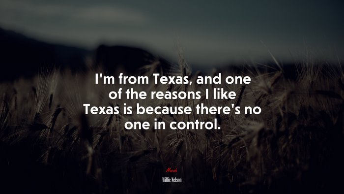 I’m from Texas, and one of the reasons I like Texas is because there’s no one in control. | Willie Nelson quote