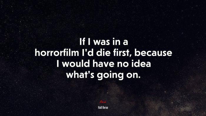 If I was in a horrorfilm I’d die first, because I would have no idea what’s going on. | Niall Horan quote