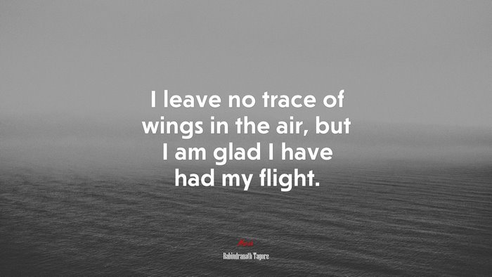 I leave no trace of wings in the air, but I am glad I have had my flight. | Rabindranath Tagore quote
