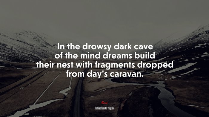 In the drowsy dark cave of the mind dreams build their nest with fragments dropped from day’s caravan. | Rabindranath Tagore quote