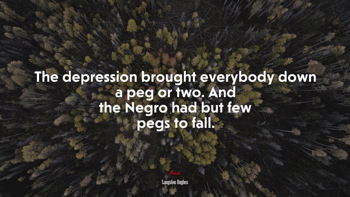 The depression brought everybody down a peg or two. And the Negro had but few pegs to fall. | Langston Hughes quote