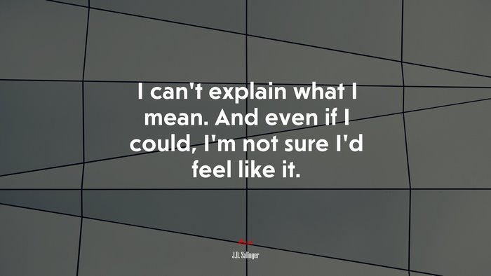 I can’t explain what I mean. And even if I could, I’m not sure I’d feel like it. | J.D. Salinger quote