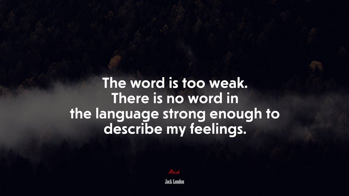 The word is too weak. There is no word in the language strong enough to describe my feelings. | Jack London quote