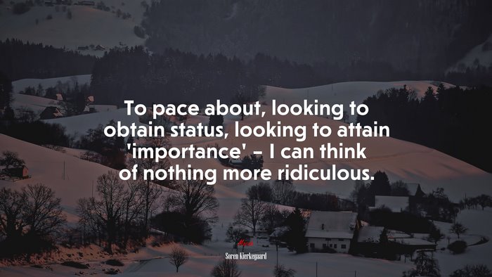 To pace about, looking to obtain status, looking to attain ‘importance’ – I can think of nothing more ridiculous. | Soren Kierkegaard quote