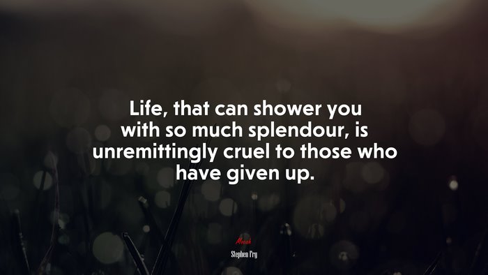 Life, that can shower you with so much splendour, is unremittingly cruel to those who have given up. | Stephen Fry quote