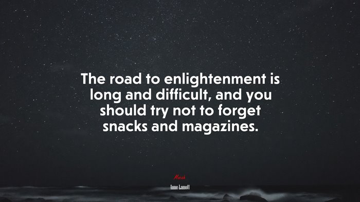 The road to enlightenment is long and difficult, and you should try not to forget snacks and magazines. | Anne Lamott quote