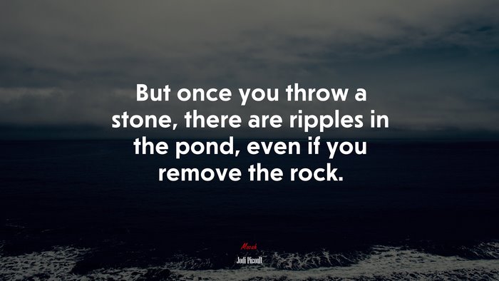 But once you throw a stone, there are ripples in the pond, even if you remove the rock. | Jodi Picoult quote