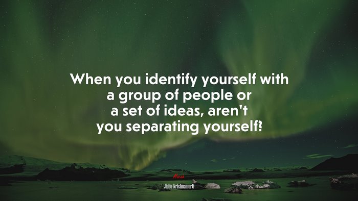 When you identify yourself with a group of people or a set of ideas, aren’t you separating yourself? | Jiddu Krishnamurti quote