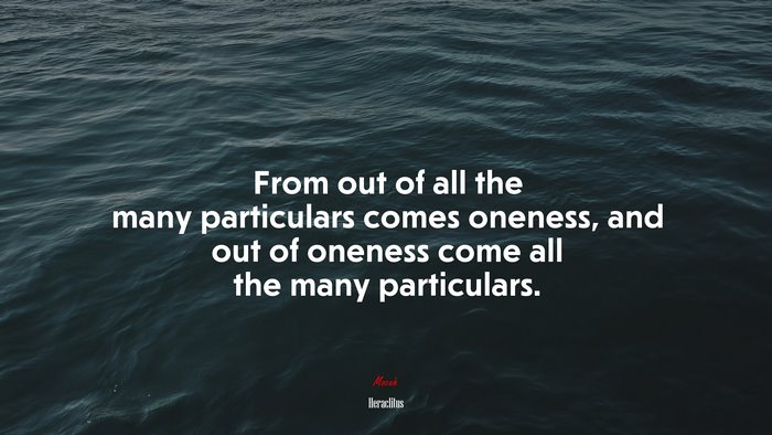 From out of all the many particulars comes oneness, and out of oneness come all the many particulars. | Heraclitus quote