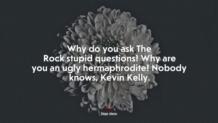 Why do you ask The Rock stupid questions? Why are you an ugly hermaphrodite? Nobody knows, Kevin Kelly. | Dwayne Johnson quote