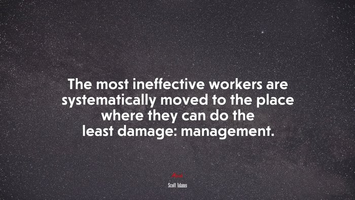 The most ineffective workers are systematically moved to the place where they can do the least damage: management. | Scott Adams quote