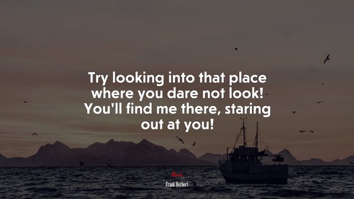 Try looking into that place where you dare not look! You’ll find me there, staring out at you! | Frank Herbert quote