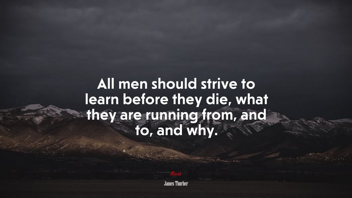 All men should strive to learn before they die, what they are running from, and to, and why. | James Thurber quote