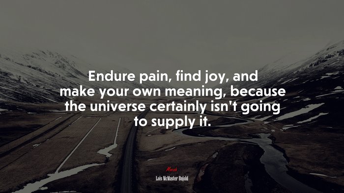 Endure pain, find joy, and make your own meaning, because the universe certainly isn’t going to supply it. | Lois McMaster Bujold quote