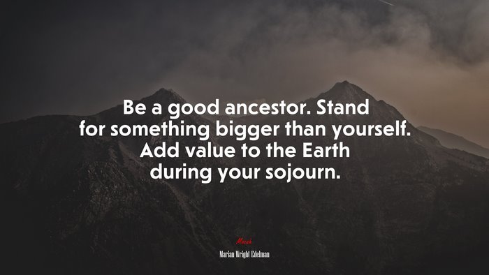 Be a good ancestor. Stand for something bigger than yourself. Add value to the Earth during your sojourn. | Marian Wright Edelman quote