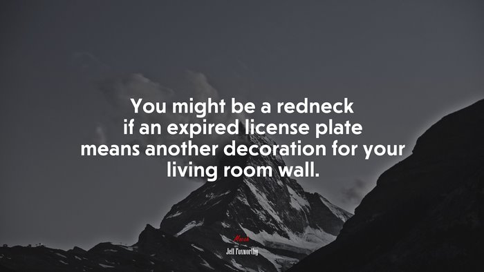 You might be a redneck if an expired license plate means another decoration for your living room wall. | Jeff Foxworthy quote