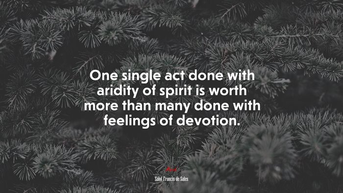 One single act done with aridity of spirit is worth more than many done with feelings of devotion. | Saint Francis de Sales quote